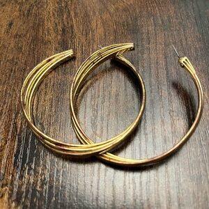 Gold Hoop Earrings Multi Loops Distressed Worn Grunge Boho Hippie Streetwear
